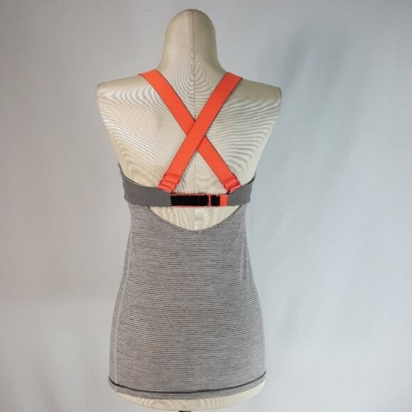 Lululemon Run Catch Me Tank Top 2 Womens Black Beige Stripes Adj Neon Straps - Picture 5 of 11
